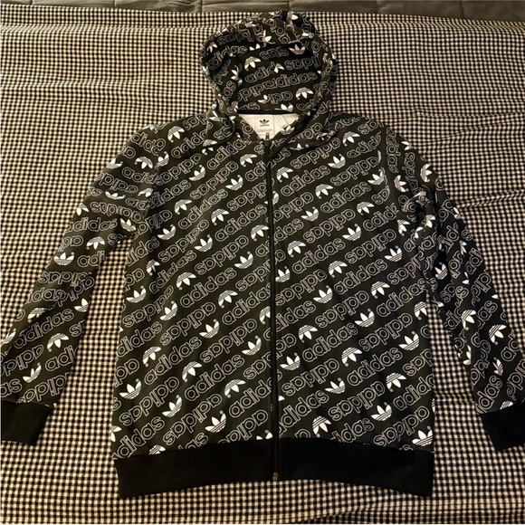 adidas Other - Adidas Black And White AOP Zip-Up Limited Edition Y2K Streetwear Hoodie